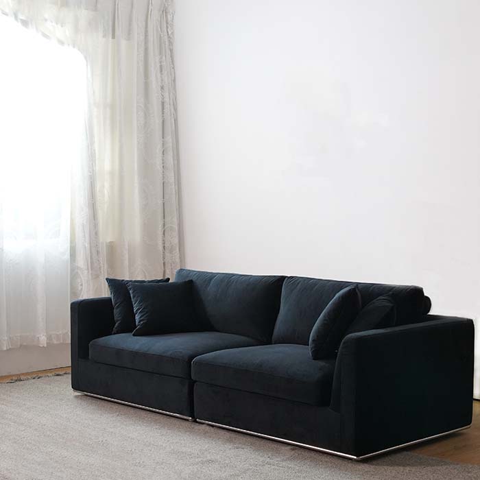 Modern Siyah Kadife Döşemeli 3 Kişilik Oturma Odası Kanepe