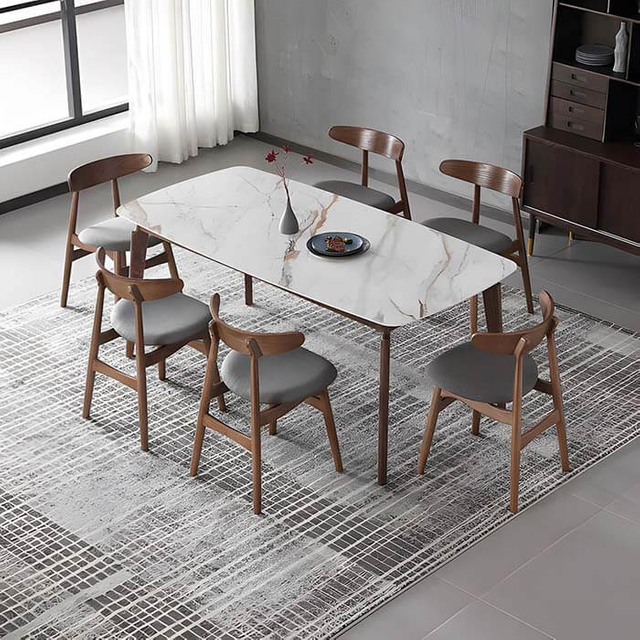 Kaide Tabanlı Modern Beyaz Dikdörtgen Mermer Yemek Masaları