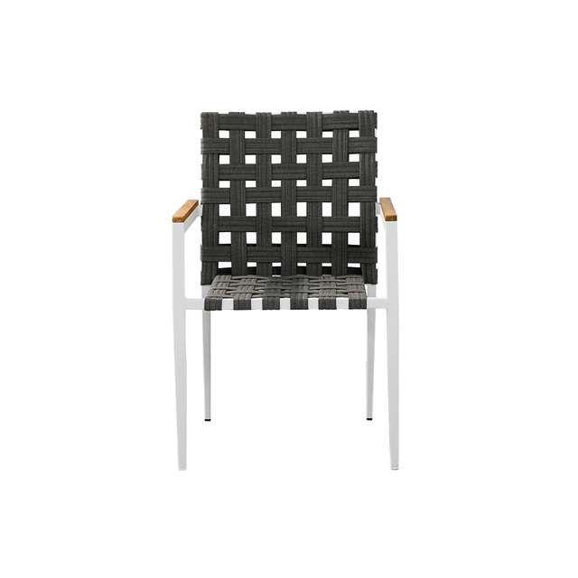 Ahşap Küpeşte Dokuma Veranda Açık Metal Yemek Sandalyesi Beyaz