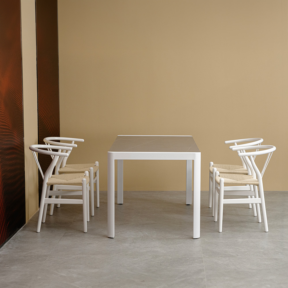 Açık Kayrak Metal Kare Yemek Odası Masa Takımı 6 Kişilik