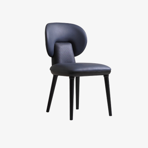 Modern Koyu Mavi Deri Döşemeli U Şekilli Sırt Kolsuz Yemek Sandalyeleri
