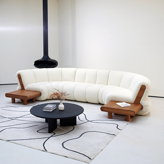 Minimalist Kavisli Modüler Seksiyonel Kanepe Altı Kişilik Oturma Odası için Döşemeli Uzun Kanepe