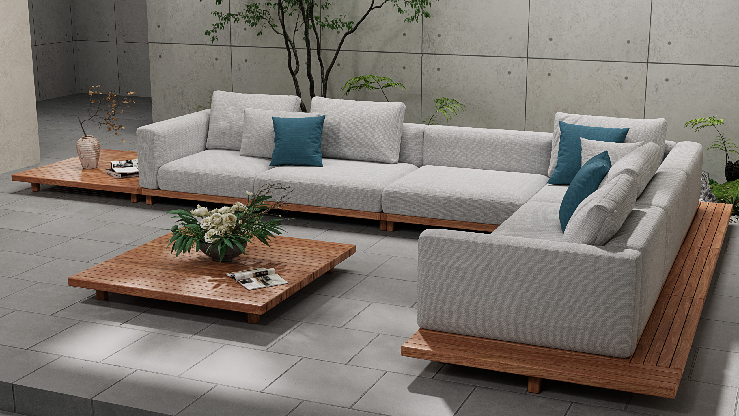 l şeklinde dış mekan kanepesi