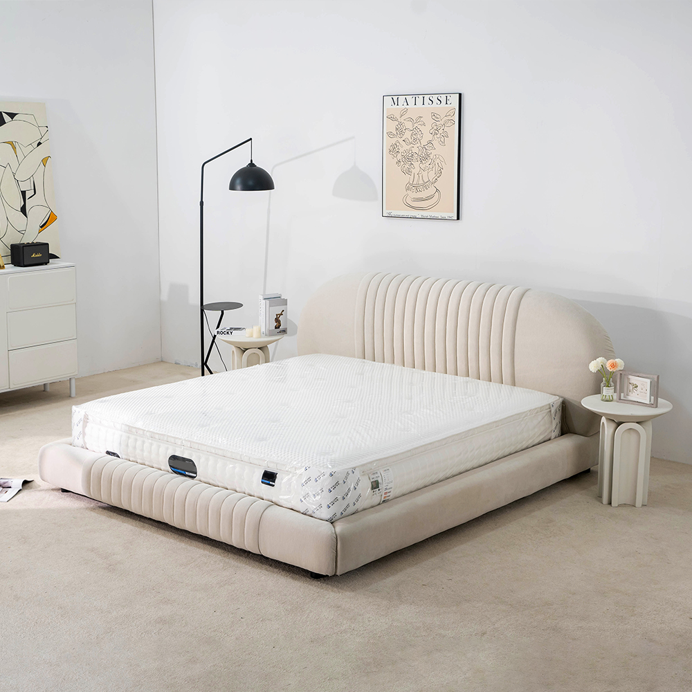 Modern Kadife Döşemeli Platform Yatağı King Size Yatak Çerçevesi